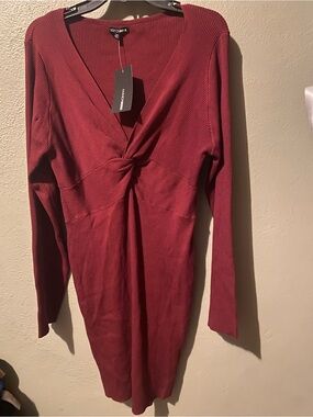 Fashion Nova Burgundy Twist Midi Dress